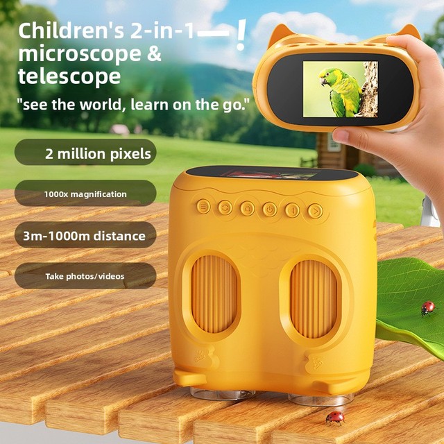 2-in-1 Children Telescope Educational Toy High-Definition Photo Video Recording Portable Outdoor Use Equipped Microscope