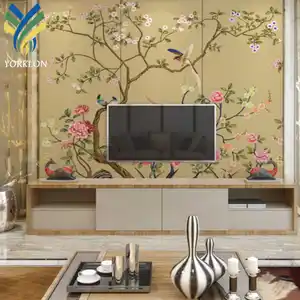 YKMC ورق حائط مخصص للزهور والطيور ، ورق حائط ثلاثي الأبعاد لتزيين المنزل ، ورق حائط Chinoiseris