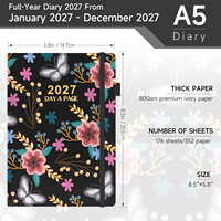 Agenda 2027 A5 en PU rigide à motif floral avec élastique et marque-page en ruban – Idéal pour le bureau, l'école et les affaires