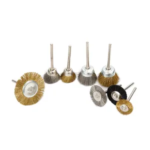 Customized Stainless Steel Metal Brass Wire Small Brush Polishing Fiber wire Grinding head With Shaft For rotary tool drill