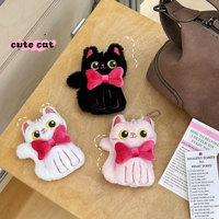 Nouveau porte-clés chat aux grandes oreilles, mignon, blanc, rose, noir, pendentif en peluche douce, pendentif de sac chat avec nœud, cadeau