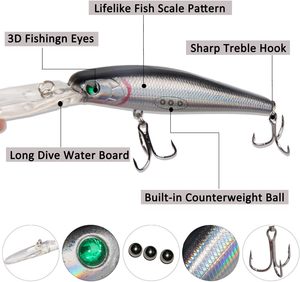 Leurre flottant longue portée pour lancer, type Minnow, appât artificiel dur avec hameçons pour la pêche en eau douce et au bar. - Product Image 2