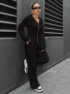 Dropshipping Shopify 2025 Fall Winter <b>Womens</b> <b>Hooded</b> <b>Cardigan</b> Slim Fit Hoodie Wide Leg Pants Two Piece Casual Set - Product Image 6