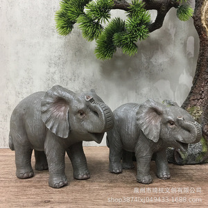 Realistic Elephant Figurine Set 2Pcs Synthetic Resin European Style Home Decor Living Room Office <b>Desk</b> Decoration - Product Image 1