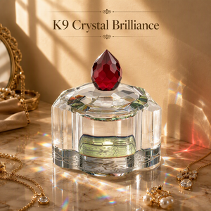 Octagonal Ruby K9 <strong>Crystal</strong> Trinket Jar Etched Filigree Base Green Core Faceted Glass Jewelry Box for Vanity Decor Wedding Gift - Product Image 2