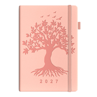 Agenda A5 2027 en cuir à couverture rigide, motif arbre gaufré, avec bande élastique et onglets mensuels, en PU, vente en gros