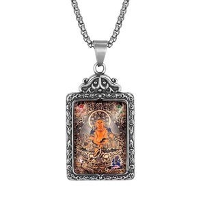 <b>Titanium</b> Steel Jambhala Mahakala Pendant Men's Buddha Themed Necklace Everyday Wear Bezel Setting 216034 - Product Image 3