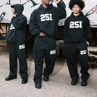 Ensemble de survêtement noir surdimensionné personnalisé pour homme, sweat à capuche épais avec logo imprimé sur mesure, fabriqué en Chine