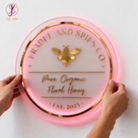 Autocollant mural en lettres 3D en or de luxe haut de gamme, signalétique personnalisée, logo en acrylique givré rond rétroéclairé, panneau lumineux LED rose pour entreprise