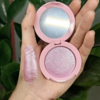Palette de maquillage en gros : Poudre illuminatrice visage haute pigmentation, marque privée, rose scintillant