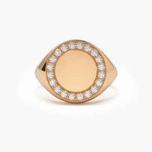 Anillo de Sello para Mujer con Diamante de Corte Brillante de 0.33 CT, Oro Champagne, Minado en Tierra, Chapado en Rodio de 14K, Certificado, Envío Inmediato - Product Image 3