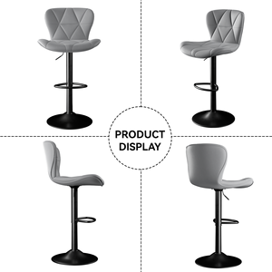 Tabouret de bar moderne réglable en hauteur en similicuir, pivotant, avec design à surpiqûres en losanges, pour comptoir de cuisine, bar à domicile, salle à manger - Product Image 3