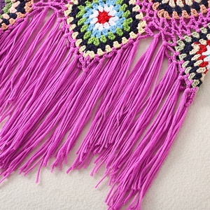 Ventas calientes Mujeres Summer <span class=keywords><strong>Granny</strong></span> Square Hecho a mano Crochet Fringe Crop Top Cover up Vest - Product Image 6