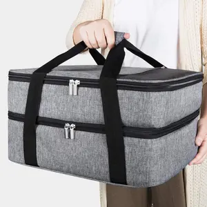 Double Decker food carrier insulated Casserole Carrier for Hot or Cold Food Lasagna Holder Tote for Potluck Parties/Picnic