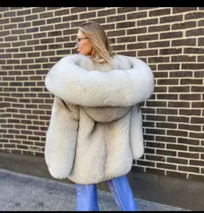 مخصص طويل الأكمام أزياء المرأة رقيق الفراء سترة الشتاء الثعلب الحقيقي معطف الفراء للسيدات