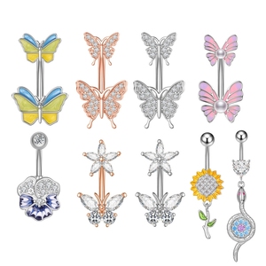 Set di 10 <span class=keywords><strong>Piercing</strong></span> per <span class=keywords><strong>Ombelico</strong></span> in Acciaio 316L con Farfalle, Fiori e Serpenti, Gioielli per il Corpo con Zirconi in Acciaio Inossidabile - Product Image 2