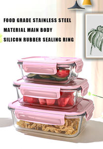 Nhà bếp lò vi sóng hình chữ nhật 2 ngăn thực phẩm Bento lưu trữ <span class=keywords><strong>container</strong></span> kính hộp Ăn trưa với kín khóa có nắp đậy - Product Image 3