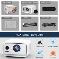 FlixTone D9W Projecteur Ultra Théâtre à Faisceau Android 12 Full HD 1080P 4K 3000 ANSI pour Maison, Extérieur, Réunion et Vidéo