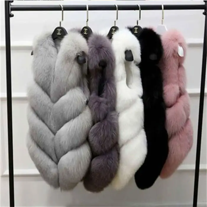 Hot Selling Elegance Fashion Clothing V Neck Warm European Coat Winter Vest Women Faux Fur Lining Cheap Turkey Fur Coat