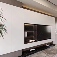 Console multimédia moderne, finition couleur claire, avec rangement dissimulé et éclairage LED, idéale pour les hôtels et la décoration de salons scandinaves – Vente directe usine