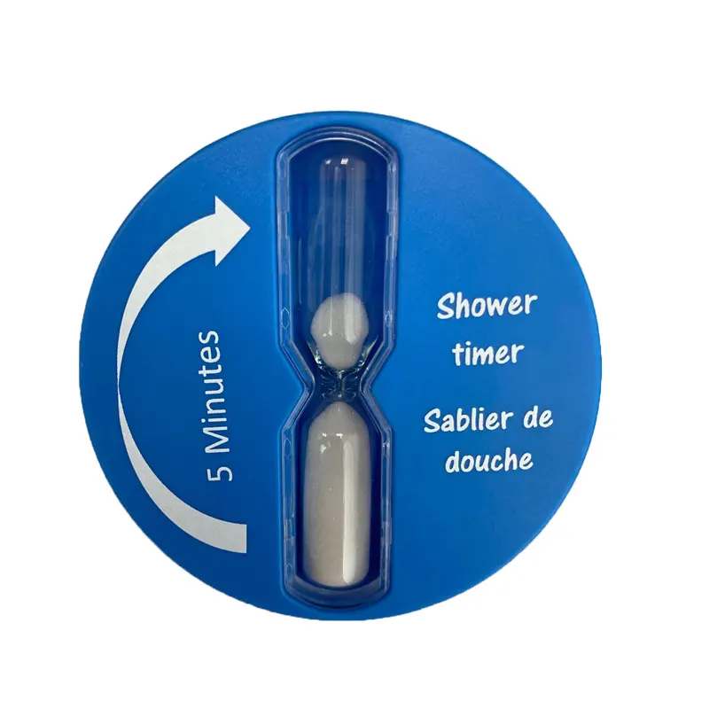 2023 Round Shape 5 Minute Hourglass Plastic Blue Shower Timer For Bathroom