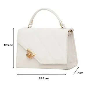 Sac bandoulière blanc Fana Laia en microfibre et cuir synthétique, motif losanges, fermeture à boucle, sac messager pour femme, saison automne - Product Image 4