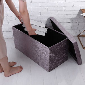 Pouf de rangement en velours, couleur champagne violet clair, pour la maison, pour les nécessités quotidiennes - Product Image 2