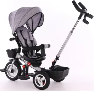 Sepeda Roda Tiga Plastik, Sepeda Roda Tiga Plastik Baja 3 Anak-anak dengan Tongkat Dorong untuk Bayi