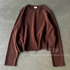 Clothing Manufacturer Custom <b>Shirt</b> Heavy Cotton Drop Shoulder Jersey Blank Plain Oversized <b>Waffle</b> Knit Long Sleeve t <b>Shirts</b> Men - Product Image 3