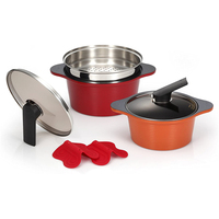 Batterie de cuisine classique 12 pièces en aluminium écologique antiadhésive avec poignées doubles, compatible induction, colorée pour la cuisine domestique