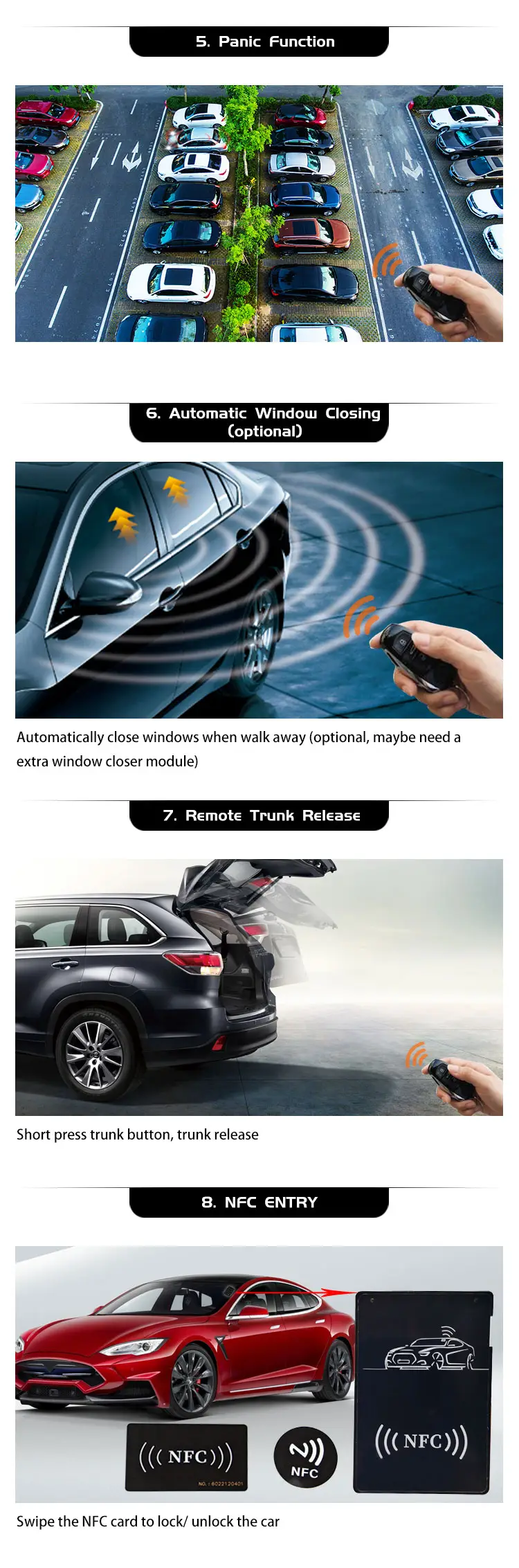 Système de déverrouillage de voiture NFC, électronique automobile, serrure de porte intelligente, entrée sans clé, alarme de voiture unidirectionnelle, nouveau produit 2023