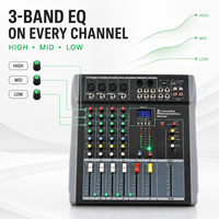 Mélangeur audio 4 canaux ET-40SUSB, 3 entrées mono, 1 entrée stéréo, Bluetooth, USB, MP3, égaliseur 3 bandes, alimentation fantôme 48V pour l'enregistrement et le streaming en direct
