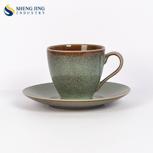 Shengjing stile retrò manico maculato ceramica gres Taza <span class=keywords><strong>Con</strong></span> Bandeja tazza da caffè e Set di piattini rotondi - Product Image 5