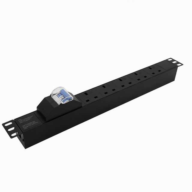 1U 19 Inch Rack Mount 5 Way UK Type PDU with 2P Circuit Breaker & Earth Ground Indicator