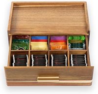 JQ Premium Coffee Capsule Holder Organizer Storage Boîte à sachets de thé en bois de bambou avec tiroirs à 8 compartiments