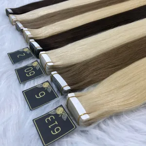 Wholesale Double Side Remy Russian Tape Hair Extensions Invisible Skin Weft Dyed Human Hair Extension with Double Sides