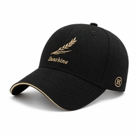 Gorra de Béisbol Personalizada de 6 Paneles con Logotipo Bordado SUNS HINE Dorado, Ajustable, con Visera Curva y Bolsa de Empaque Individual