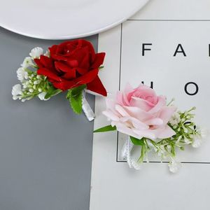 Atacado dama de honra pulso seda rosa flor pulseira nupcial pulso corsage pulseira para casamento festa dança baile - Product Image 4