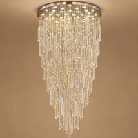 Lustre en cristal sur mesure, tube long, effet cascade, pour plafond haut, escalier, villa, hall, décoration intérieure