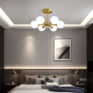 Lampadario Moderno a Sfera di Vetro Magic Bean, 6 Luci, <span class=keywords><strong>Oro</strong></span>, Globo Satinato, Lampada a Sospensione, Plafoniera per Soggiorno, Camera da Letto, Arredamento Casa - Product Image 5