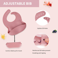 3 PCS BPA gratuit Set-Ajuster Bib et bol d'aspiration avec cuillère en bois pour les enfants, pliable Silicone Baby Feeding Set