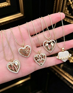 Collier pendentif cœur en zircon couleur or, chaîne en laiton exquise, bijoux pour femmes, cadeau de fête, collier cœur - Product Image 2
