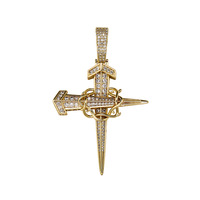 Bijoux hip Hop en or 14k glacé, collier couronne d'épine, croix d'ongle, collier de poignard, collier de croix d'ongle