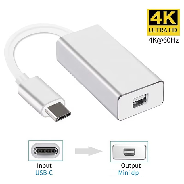 4K 60Hz USB-C to Mini DP Male-Female PVC Jacket Video Converter Cable for Monitor