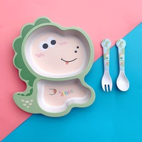 Ensemble de vaisselle pour enfants à motif de dinosaure de dessin animé mignon, assiette compartimentée pour la crèche et la maternelle, pour aliments complémentaires