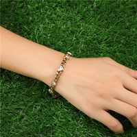 Bracelet cubain en pierres précieuses en forme de cœur, bijoux en or 18 carats, chaîne de poignet en CZ, acier inoxydable, bracelet à breloques multi-cœurs pour femmes