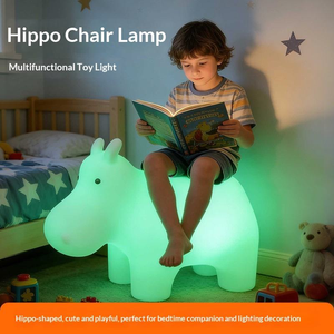 Silla Infantil Luminosa con Forma de Hipopótamo, Luz Nocturna LED, Taburete IP65, Luz Creativa Personalizada con Estilo de Parque de Atracciones - Product Image 3