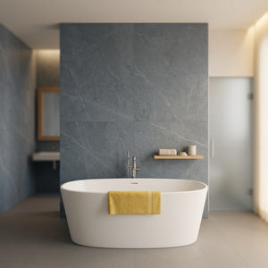 Empresa exportadora de revestimiento de piedra natural, azulejos de pizarra natural pulida para pared, panel de revestimiento moderno para baño, aspecto de mármol gris - Product Image 1