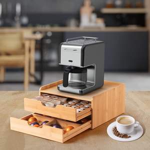 Support d'accessoires pour cafetière de bureau en bambou pour dosettes de café et capsules de thé avec tiroir de rangement <span class=keywords><strong>Table</strong></span> basse en bois - Product Image 5