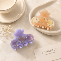 Pince à cheveux personnalisée en acétate de style français, simple, avec accents de diamants, violet glacé et rose translucide, motif floral, pour filles